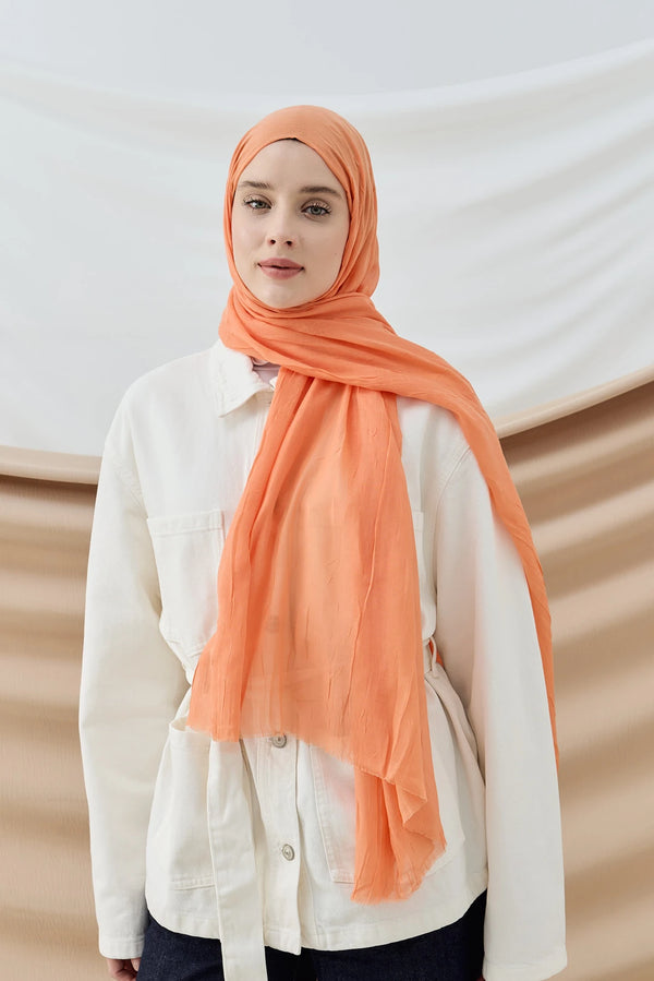 Düz Bambu Şal - Açık Mercan