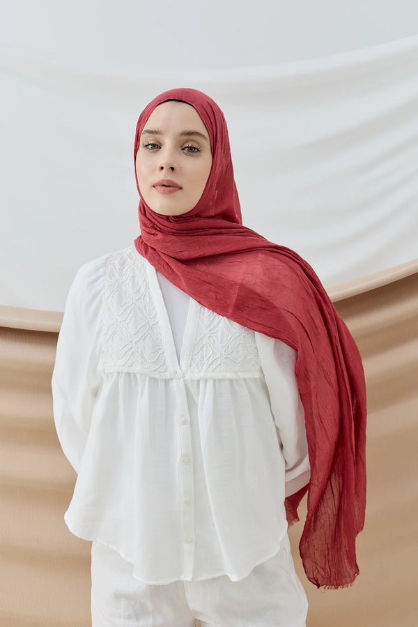 Düz Bambu Şal - Ahududu