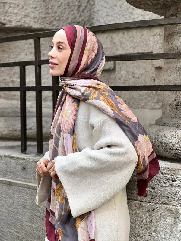 Margarit Desen Bambu Şal - Bordo