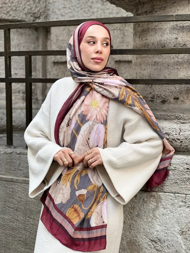 Margarit Desen Bambu Şal - Bordo
