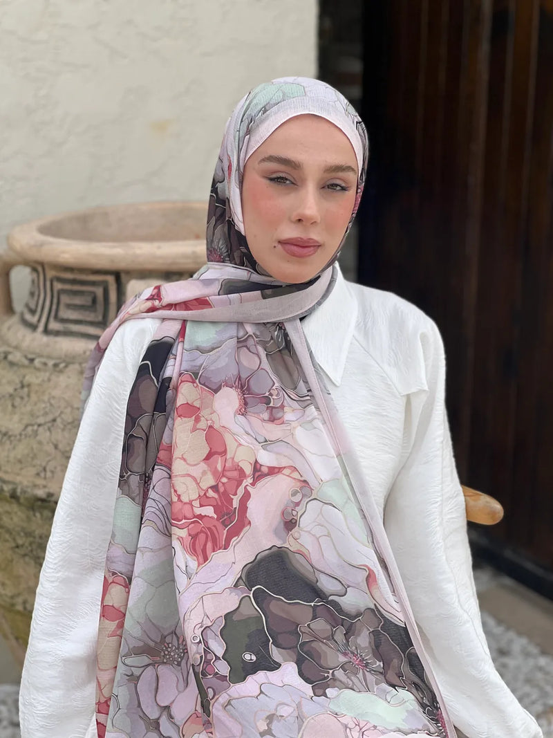 Lina Desenli Şal - Buz Pembe