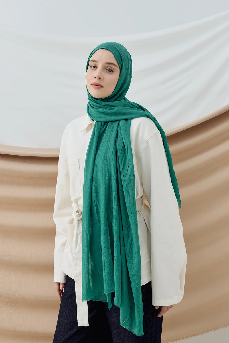 Düz Bambu Şal - Deniz Yeşili