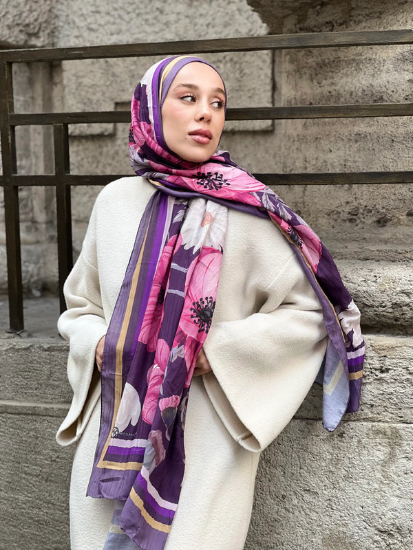 Margarit Desen Bambu Şal - Eflatun