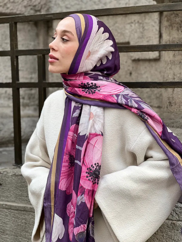 Margarit Desen Bambu Şal - Eflatun