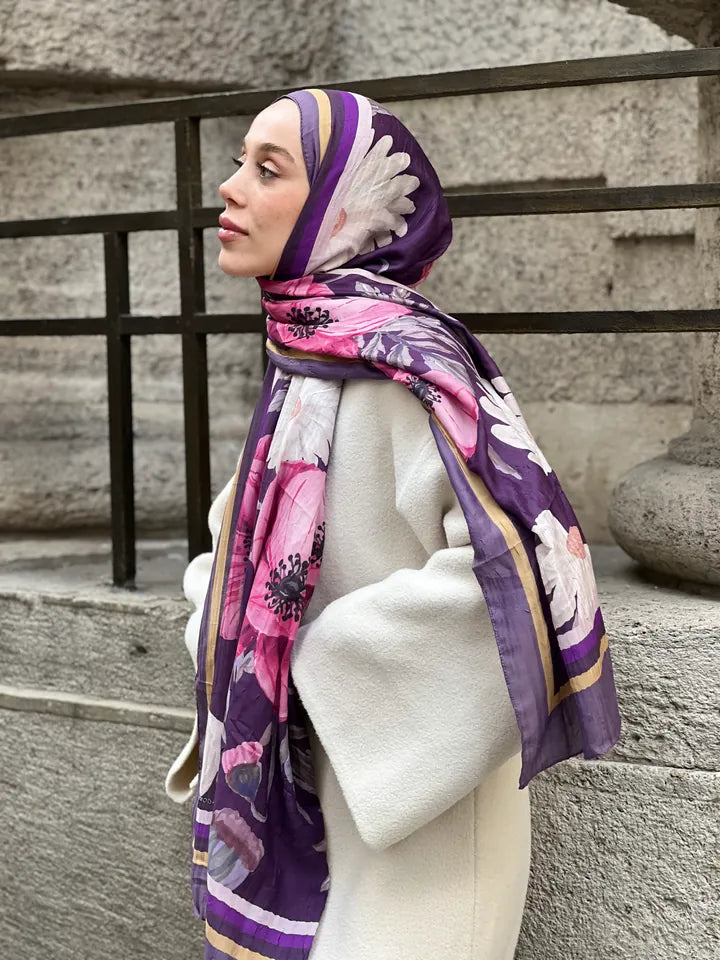 Margarit Desen Bambu Şal - Eflatun