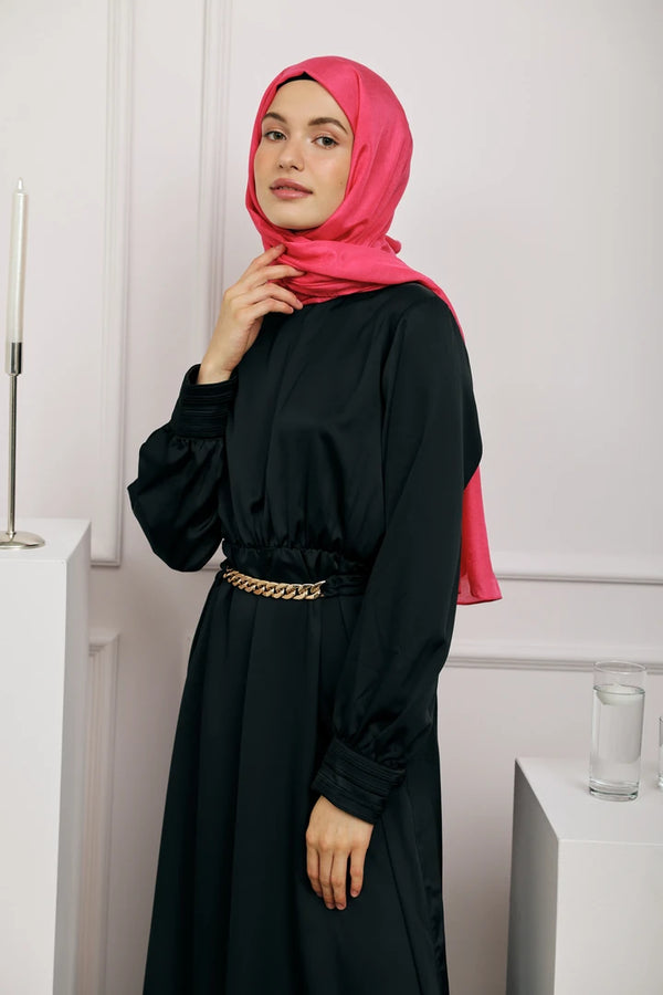 Düz Monogram Şal - Fuşya