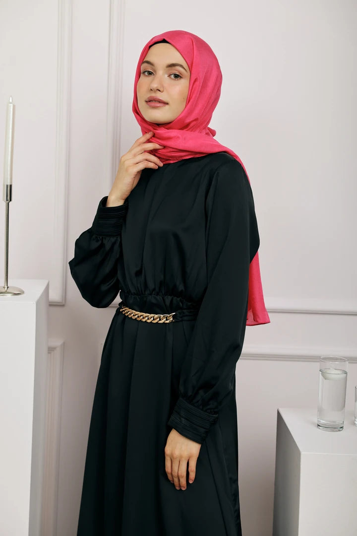 Düz Monogram Şal - Fuşya