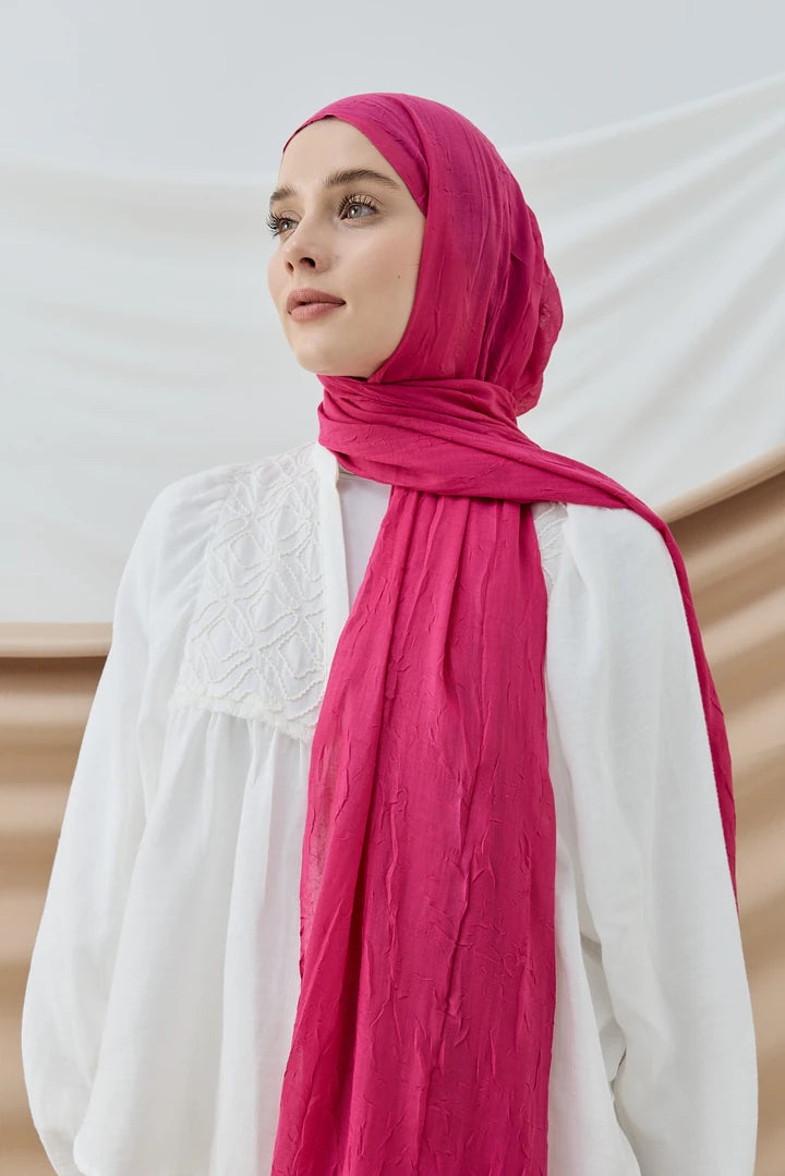 Düz Bambu Şal - Fuşya