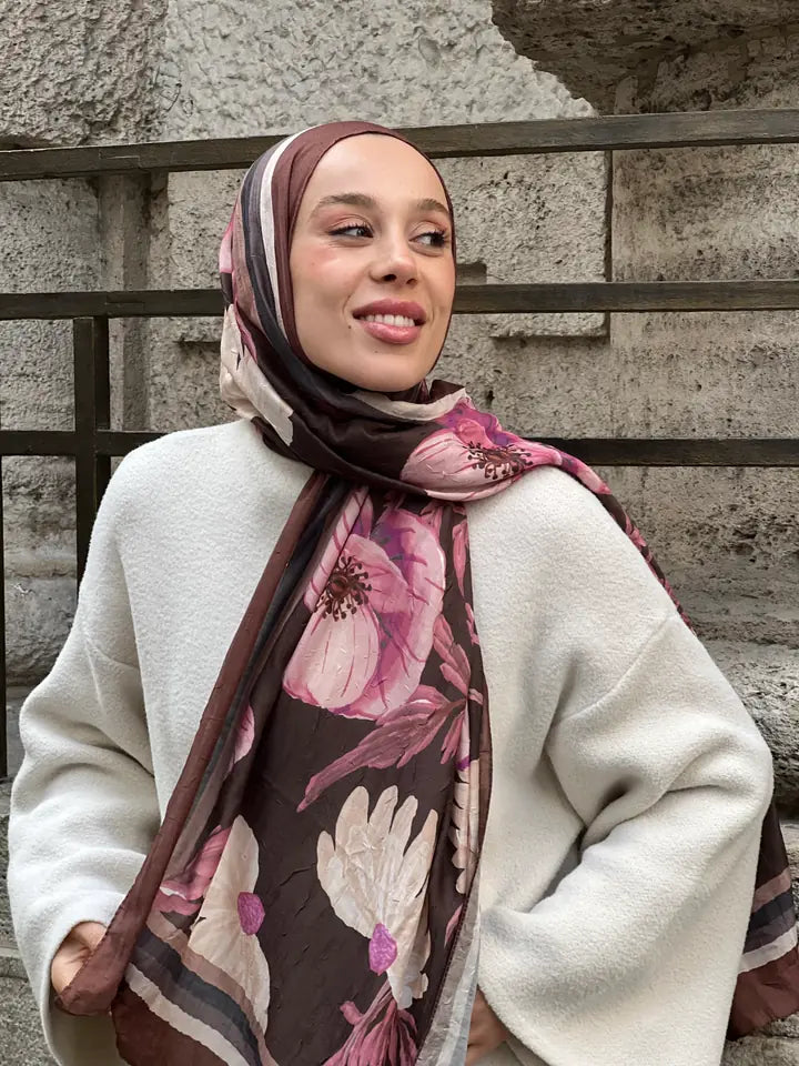 Margarit Desen Bambu Şal - Kahverengi