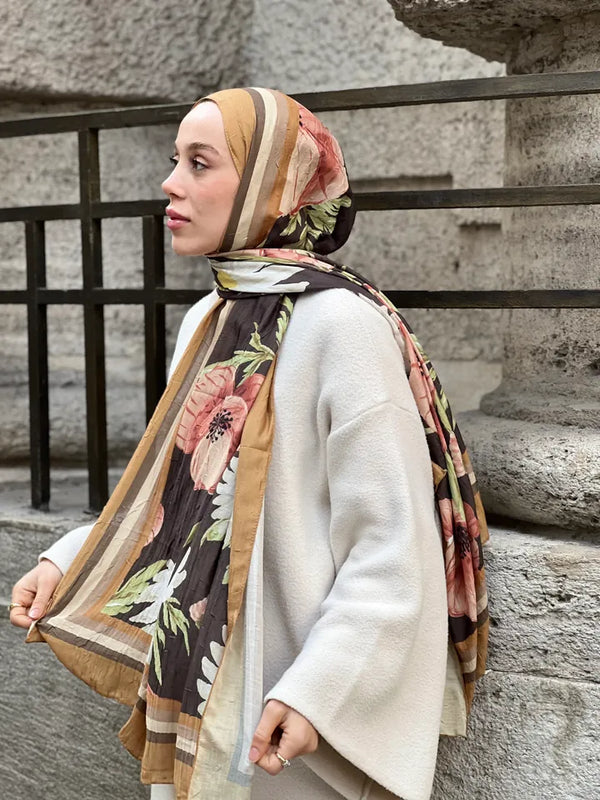 Margarit Desen Bambu Şal - Karamel
