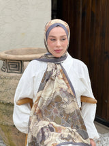 Lina Desenli Şal - Koyu Gri