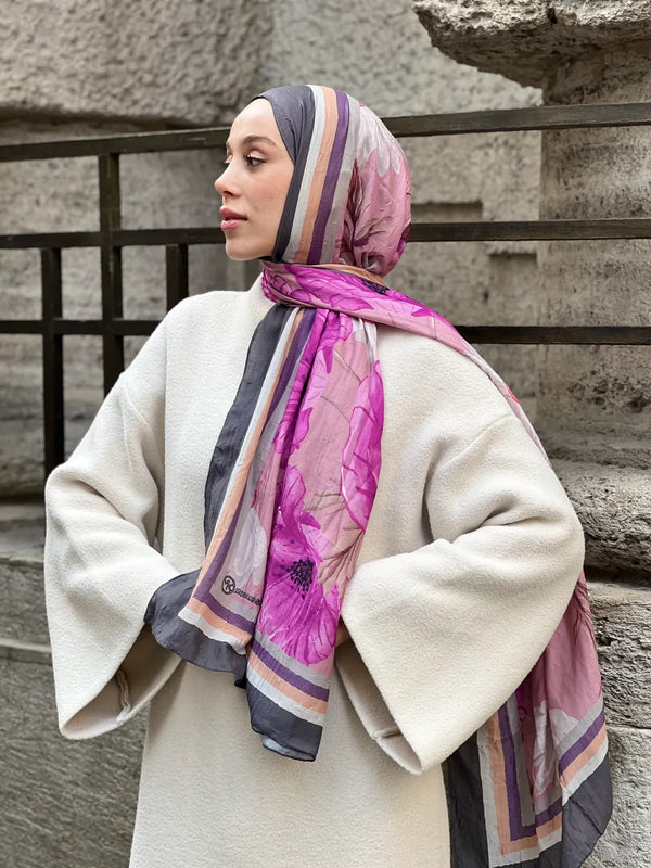 Margarit Desen Bambu Şal - Koyu Gri