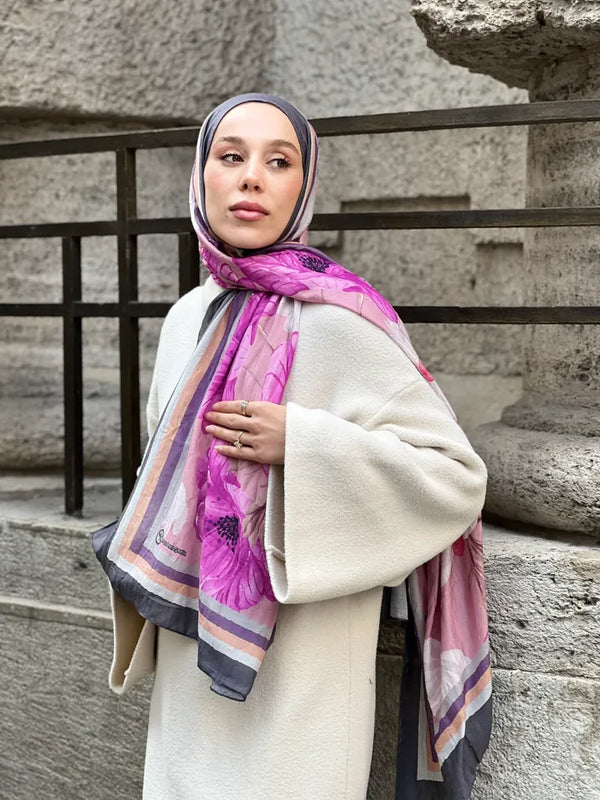 Margarit Desen Bambu Şal - Koyu Gri