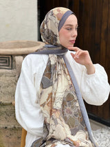Lina Desenli Şal - Koyu Gri