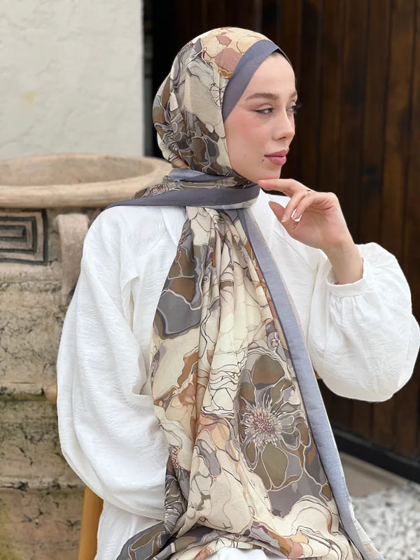 Lina Desenli Şal - Koyu Gri