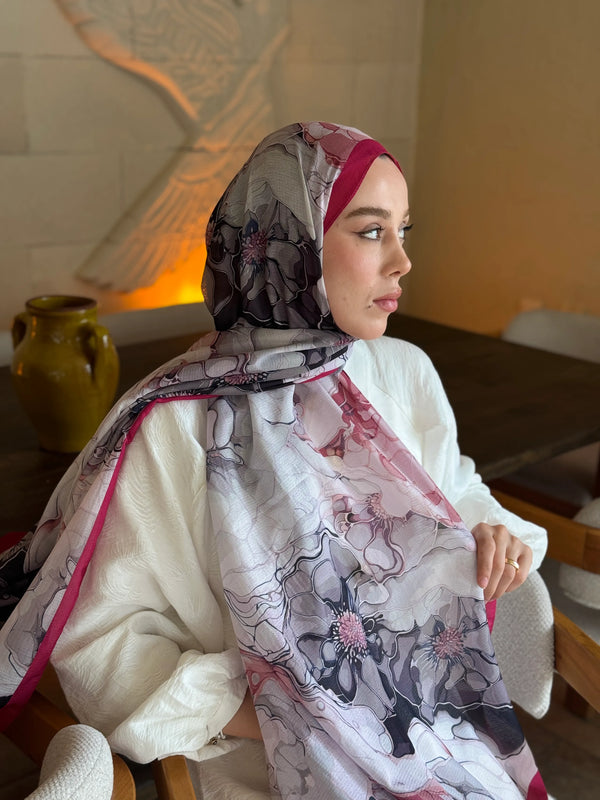 Lina Desenli Şal - Koyu Pembe