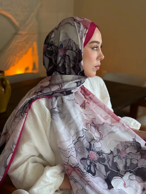 Lina Desenli Şal - Koyu Pembe
