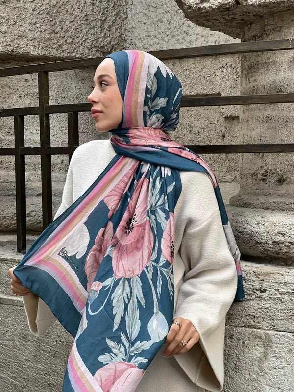 Margarit Desen Bambu Şal - Koyu Petrol