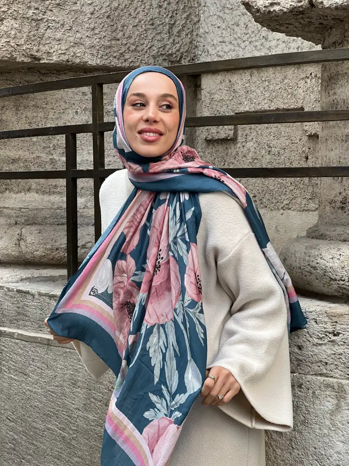 Margarit Desen Bambu Şal - Koyu Petrol