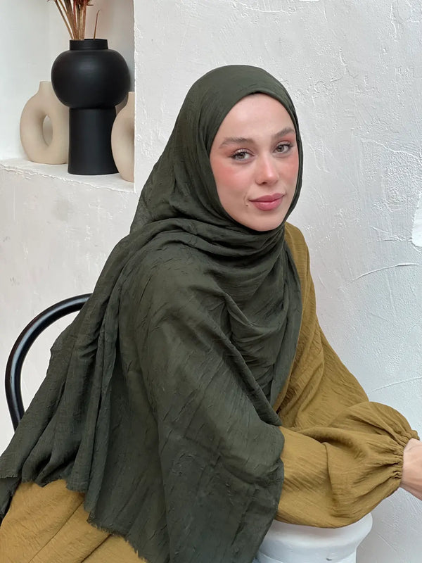 Düz Bambu Şal - Koyu Yeşil