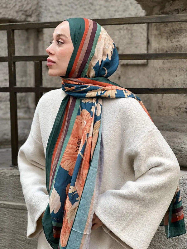 Margarit Desen Bambu Şal - Koyu Yeşil