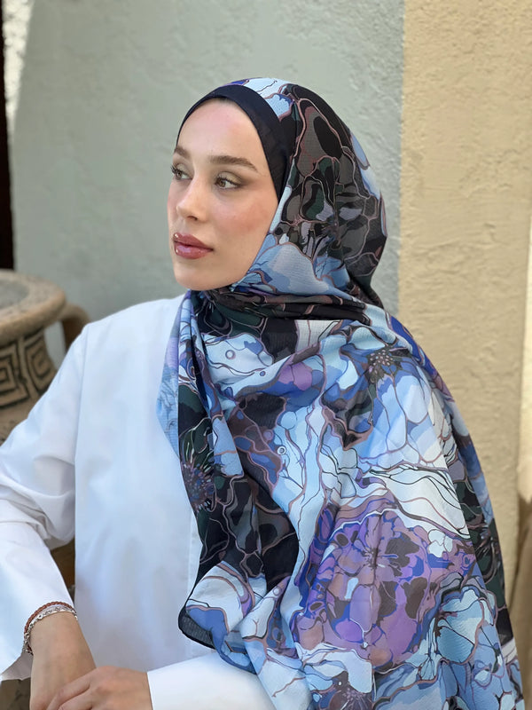 Lina Desenli Şal - Lacivert