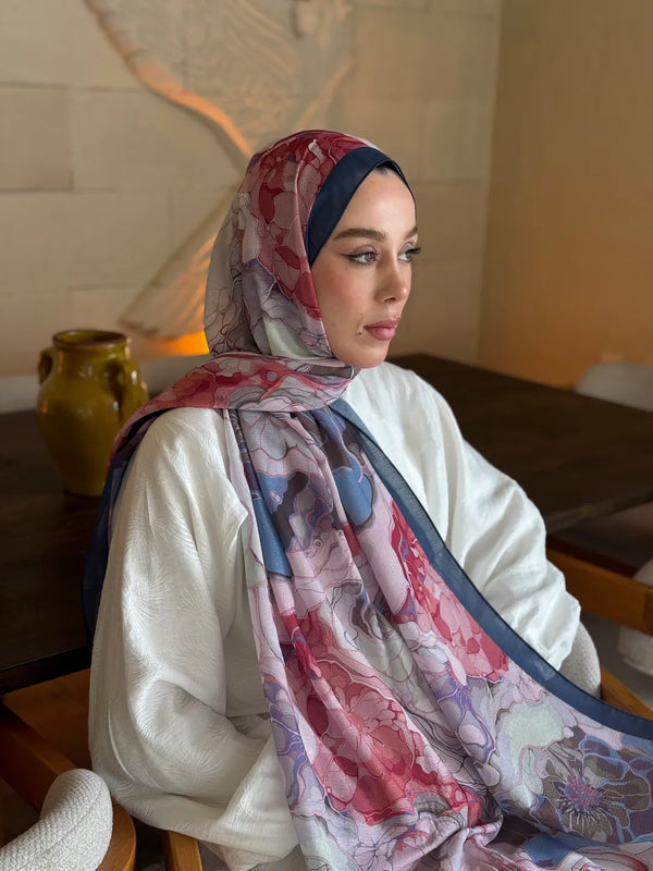 Lina Desenli Şal - Lacivert Pembe