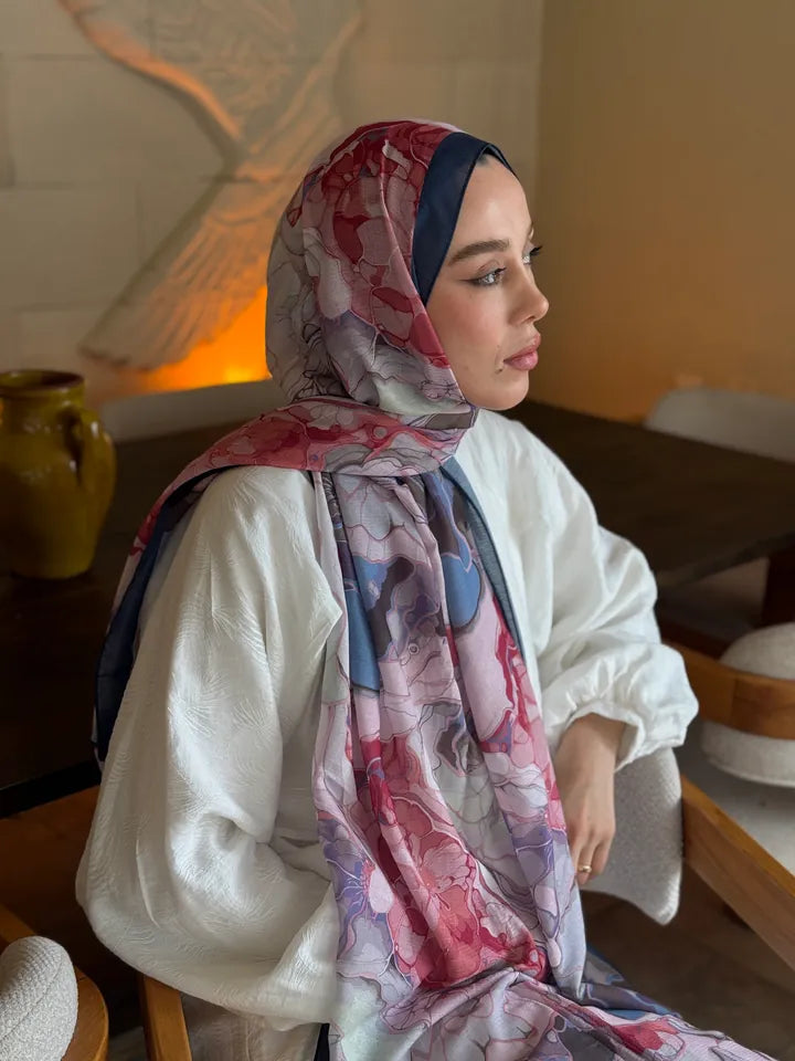 Lina Desenli Şal - Lacivert Pembe