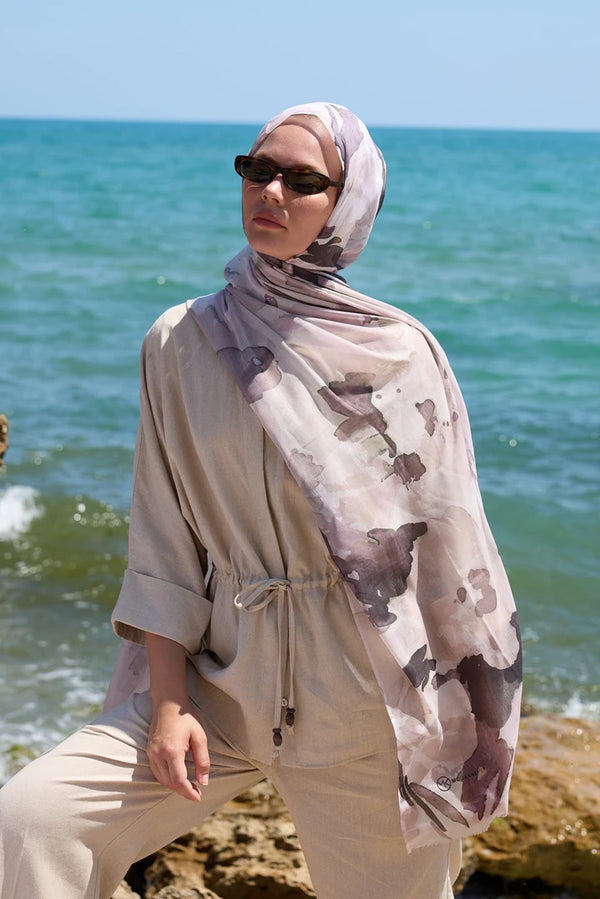 Aya Serisi Desenli Şal - Pudra