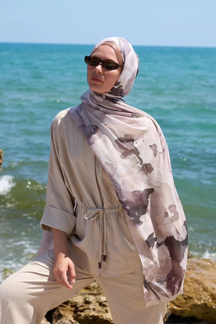 Aya Serisi Desenli Şal - Pudra