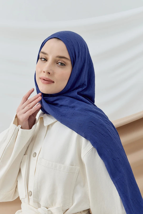 Düz Bambu Şal - Saks Mavisi