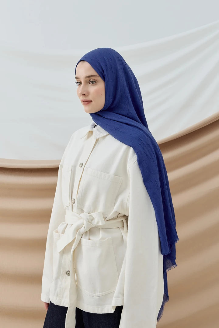 Düz Bambu Şal - Saks Mavisi