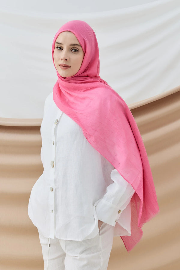 Düz Bambu Şal - Şeker Pembe