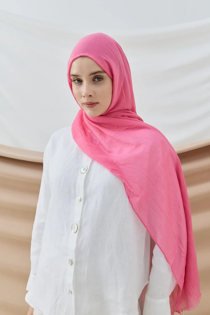 Düz Bambu Şal - Şeker Pembe