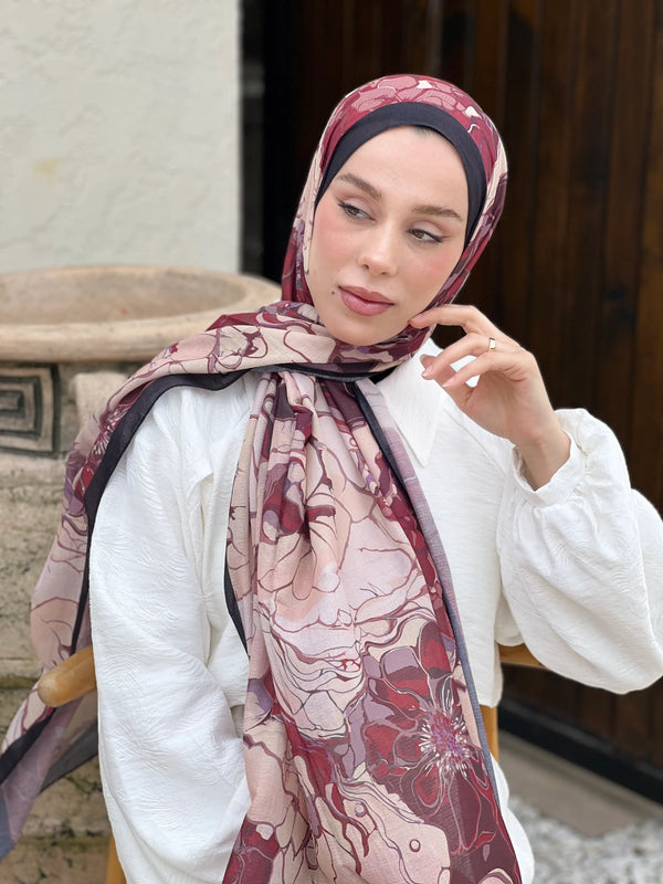 Lina Desenli Şal - Siyah Bordo