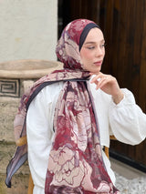 Lina Desenli Şal - Siyah Bordo