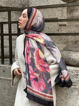 Margarit Desen Bambu Şal - Siyah Koyu Gri
