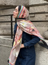 Margarit Desen Bambu Şal - Siyah Mavi