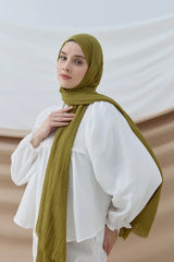 Düz Bambu Şal - Yağ Yeşili